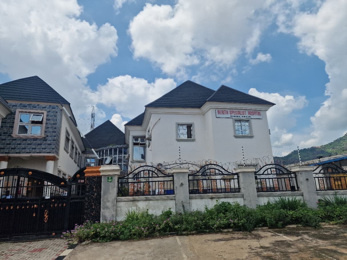 Berith Specialist Hospital, Kubwa — exterior view with entrance gate and signage