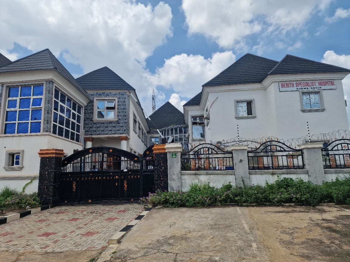 Berith Specialist Hospital, Kubwa — exterior view with entrance gate and signage